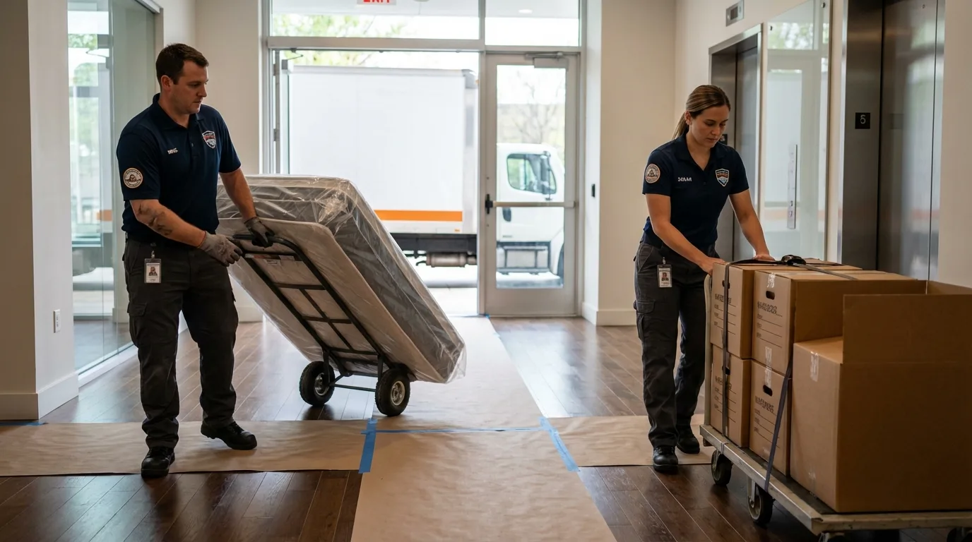 Professional apartment movers loading elevator in Nome, AK